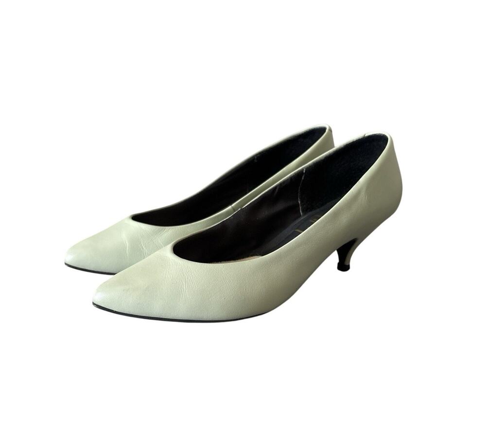 Vintage Rafferty Green Leather Kitten Heel Pumps Size 6.5B Made in Brazil